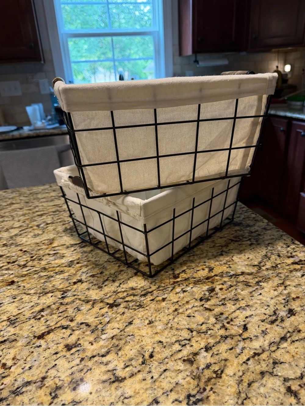 Rae Dunn Cream Fabric Lined Wire Storage Baskets - Pantry & Vegetables - Picture 5 of 7